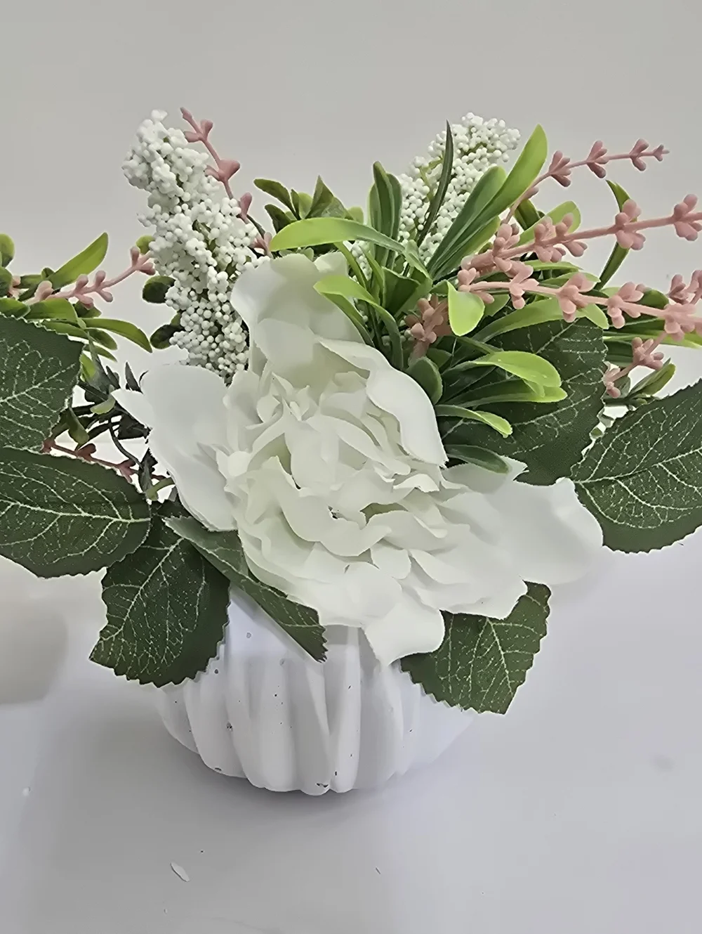 Artificial‎ Floral Arrangement in White Ceramic Planter Set of 2 Solid Weight